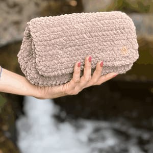 velvet crochet bag in greige color